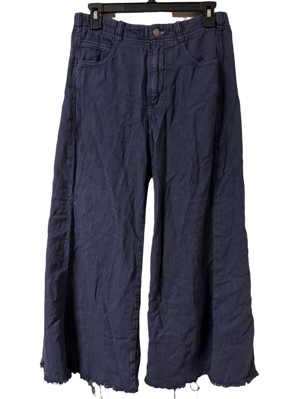 Pilcro Anthropologie Wide Leg Pants Women’s 27 Blue Linen Blend Raw Hem Bohemian